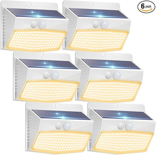 Peasur 6 Packs Solar Outdoor Lights Motion Sensor, Solar Security Lights Waterproof with 3 Lighting Modes Solar Powered Wall Lights Outside for Garden Fence Yard Deck, Warm White-VerdiqueGarden