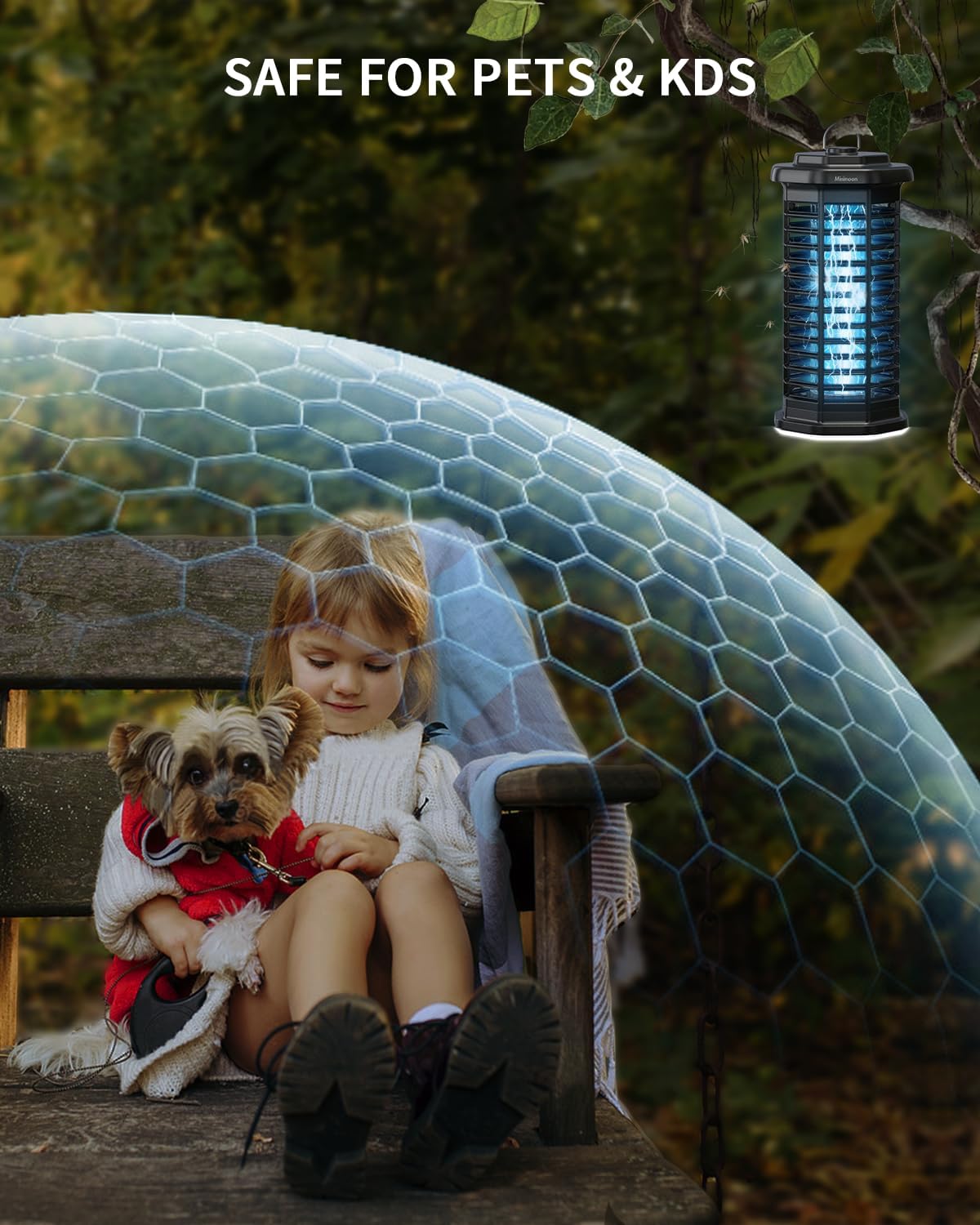 Minimoon Bug Zapper Outdoor 4000V Powerful Electric Mosquito Zapper, 15w Fly Trap Outdoor, IPX4, Corded Fly Zapper for Indoor, Yard, Backyard, Patio, Camping (Black with LED Lighting)-VerdiqueGarden