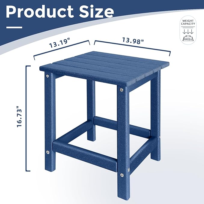 Adirondack Side Table Outdoor, HDPE Small Outdoor Table for Patio, Outside End Table, Blue, 13.98" x 13.19" x 16.73"-VerdiqueGarden
