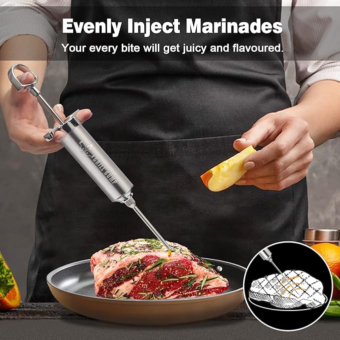 Meat Injector Syringe Kit with 3 Professional Marinade Injector Needles for BBQ Grill Smoker, Turkey and Brisket; 2-oz Large Capacity, Including Paper User Manual, Recipe E-Book (PDF)-VerdiqueGarden