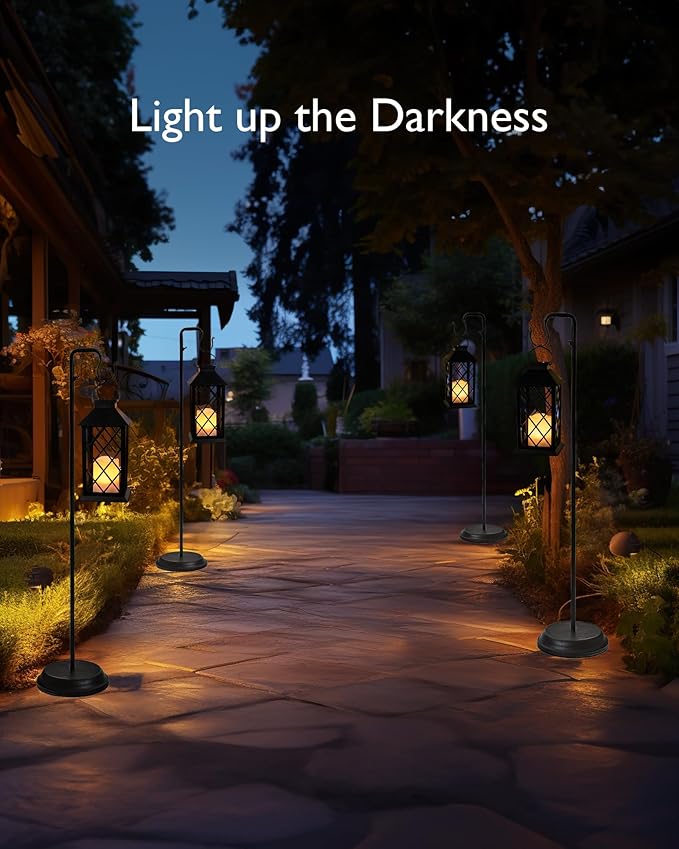 Homemory Solar Lanterns Outdoor Waterproof Hanging with Flickering Flameless Candles, 2 Pack 13'' Garden Outdoor Lantern Decorative for Patio Front Porch Backyard Balcony Cabin Outside Table(Black)-VerdiqueGarden