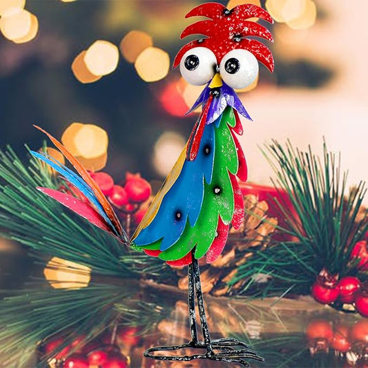 Natelf Outdoor Wacky Metal Rooster Yard Statue Decoration Roosters Decor Garden Statues Chicken Figurine Outside Decorations for Courtyard-VerdiqueGarden