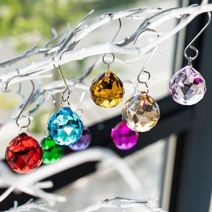 10 Pack Crystal Ball 1.18"/30mm Prism Sun Shine Catcher Rainbow Pendants Maker, Hanging Crystals Prisms for Windows, for Feng Shui, for Gift (Multi-Colors)-VerdiqueGarden