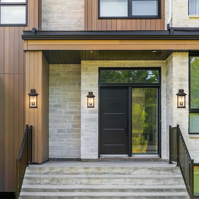 Dusk to Dawn Outdoor Wall Lantern, Exterior Wall Sconce Fixture with Tempered Clear Seeded Glass, Matte Black Finish for Outdoors (Large Wall Mount)-VerdiqueGarden