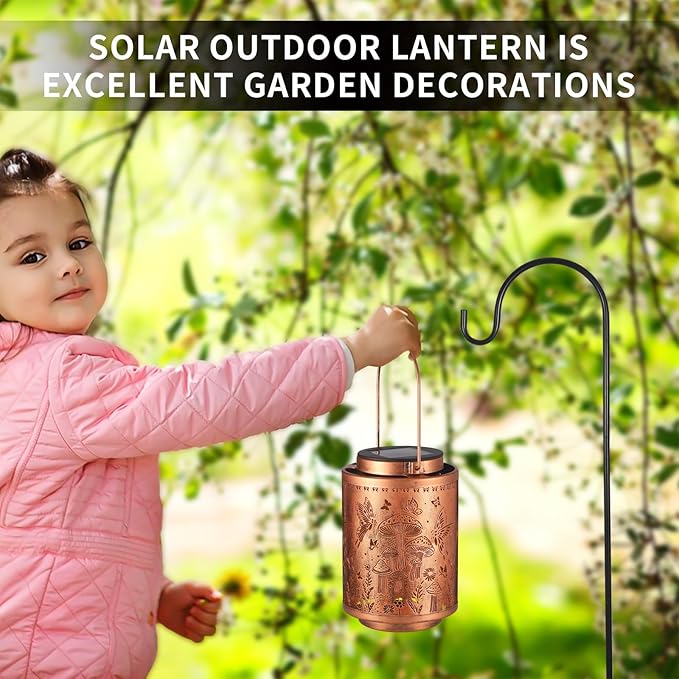 Solar Lanterns Outdoor Waterproof Mushroom Butterfly Garden Decor Gifts for Women Mon Grandma Metal Hanging Solar Lights Decoration for Outside LED Lanterns for Yard Patio Lawn Pathway Landscape-VerdiqueGarden