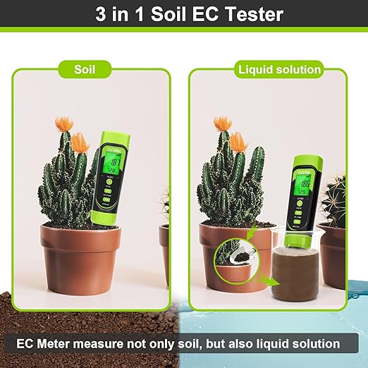 Digital Soil pH Moisture Tester,Plant Moisture pH Meter for Soil and Water,Great Soil Test Kit for Gardener,Digital 4 in 1 Soil Temp Moisture pH EC Tester for Lawn,Indoor&Outdoor Plant,Potting,Farm-VerdiqueGarden