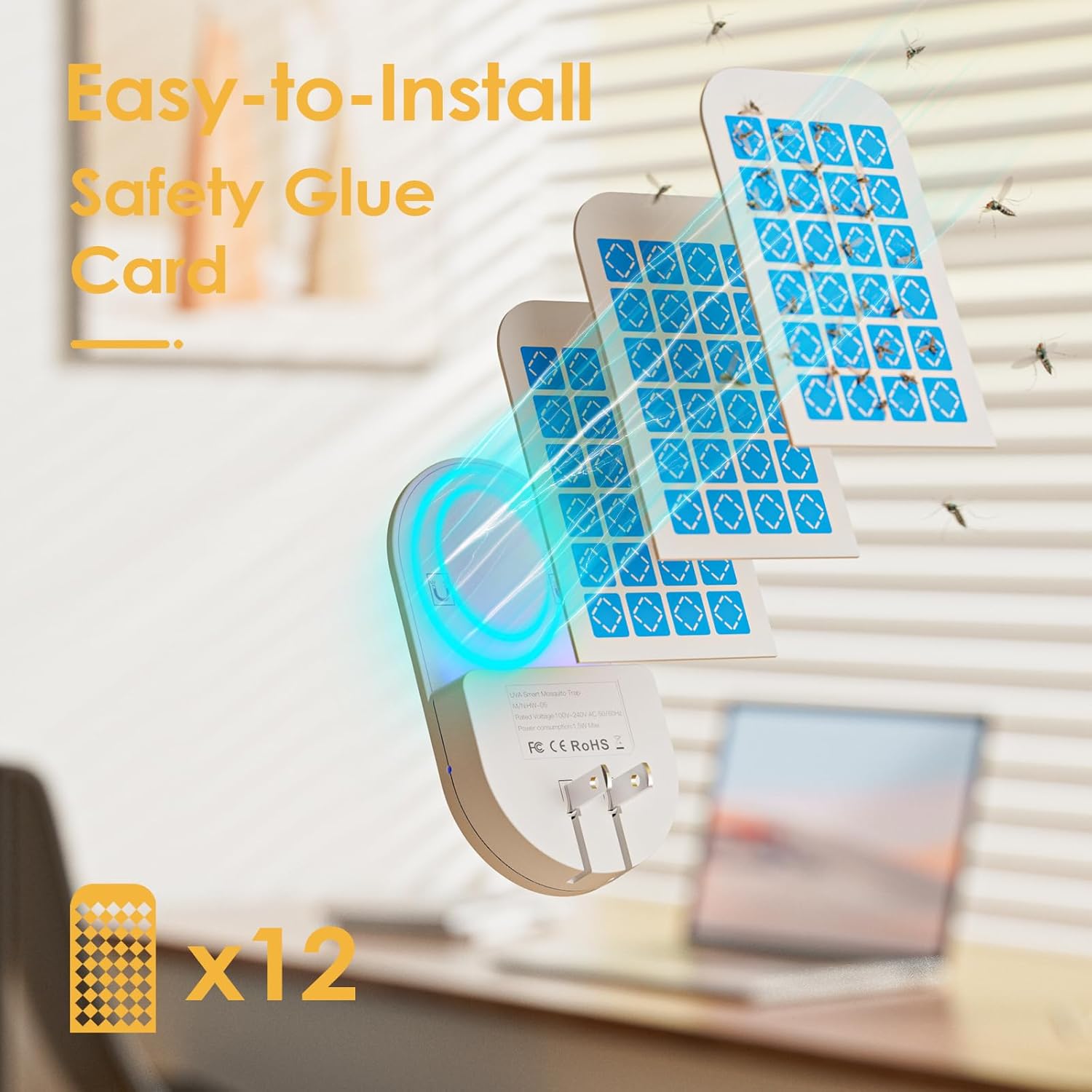 Flying Insect Trap, 2 in 1 Indoor Plug-in Fruit Fly Trap, 2 Trap White and 12 Glue Cards, Fruit Fly Traps for Gnat, Moth, Mosquito, Suitable for Every Part of The Home-VerdiqueGarden