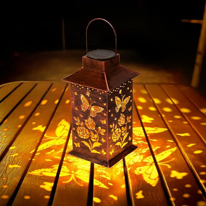 Homemory Butterfly Solar Lanterns Waterproof, Metal Hanging Hollowed-Out Metal Decor Lantern, LED Outdoor Decoration for Outside LED Lanternse for Yard, Backyard, Porch, Lawn-VerdiqueGarden