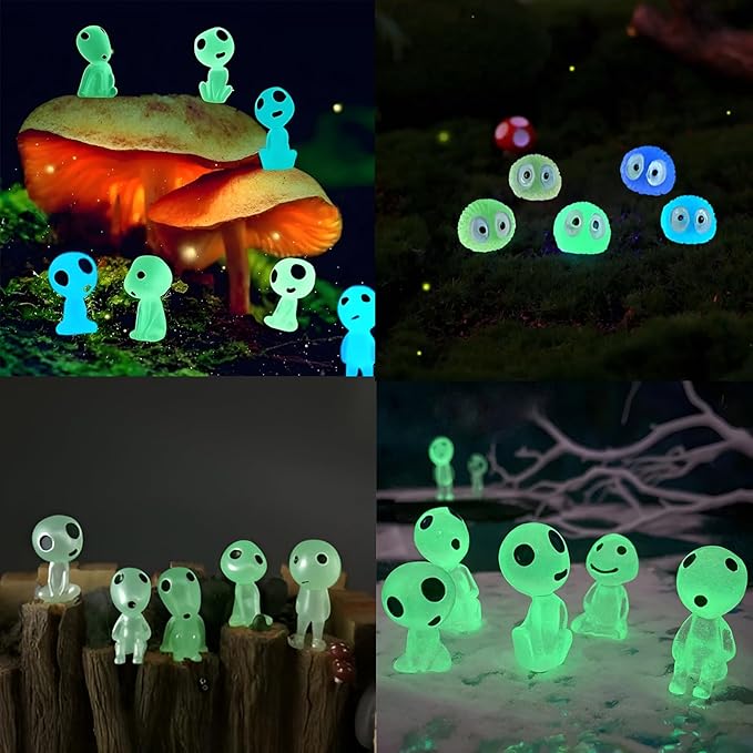 BEZALEL Glow in Dark Tree Elves, 28 Pcs Mini Fairy Garden Accessories, Luminous Ghost Micro Landscape Decorations, Miniature Glow Tree Spirits Outdoor for Bonsai Succulent Terrarium Decor-VerdiqueGarden