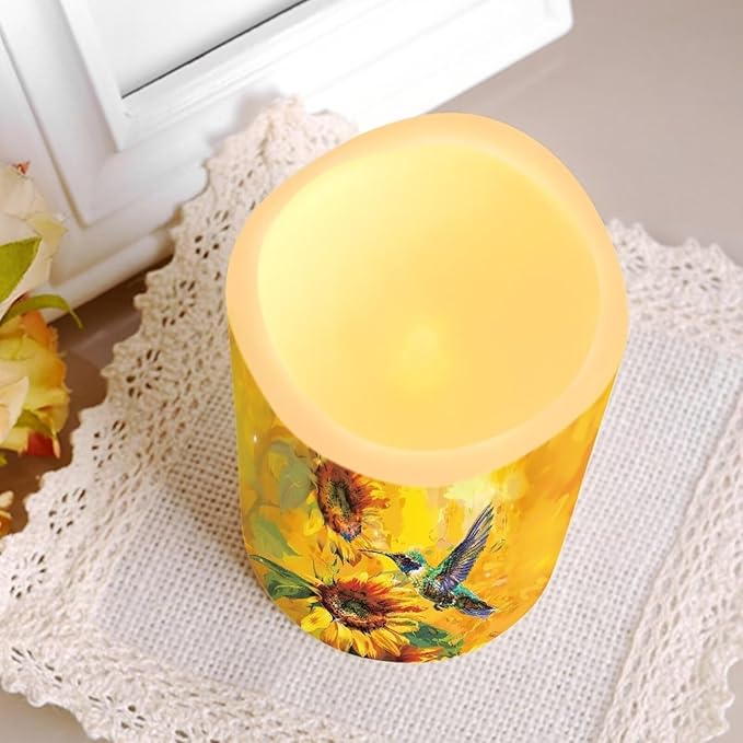 Ystardream Flameless Candle Valentine Candles Hummingbird Unity Candles for Wedding Ceremony Set with Remote and Timer Battery Operated Realistic LED Window Candles Dinner Wedding Sunflower Print-VerdiqueGarden