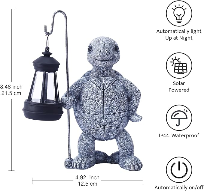 Garden Turtle Statue with Solar Lantern - Outdoor Garden Decor for Outside Yard Patio Balcony Lawn Decor - Unique Gardening Gifts for Mom Grandma-VerdiqueGarden