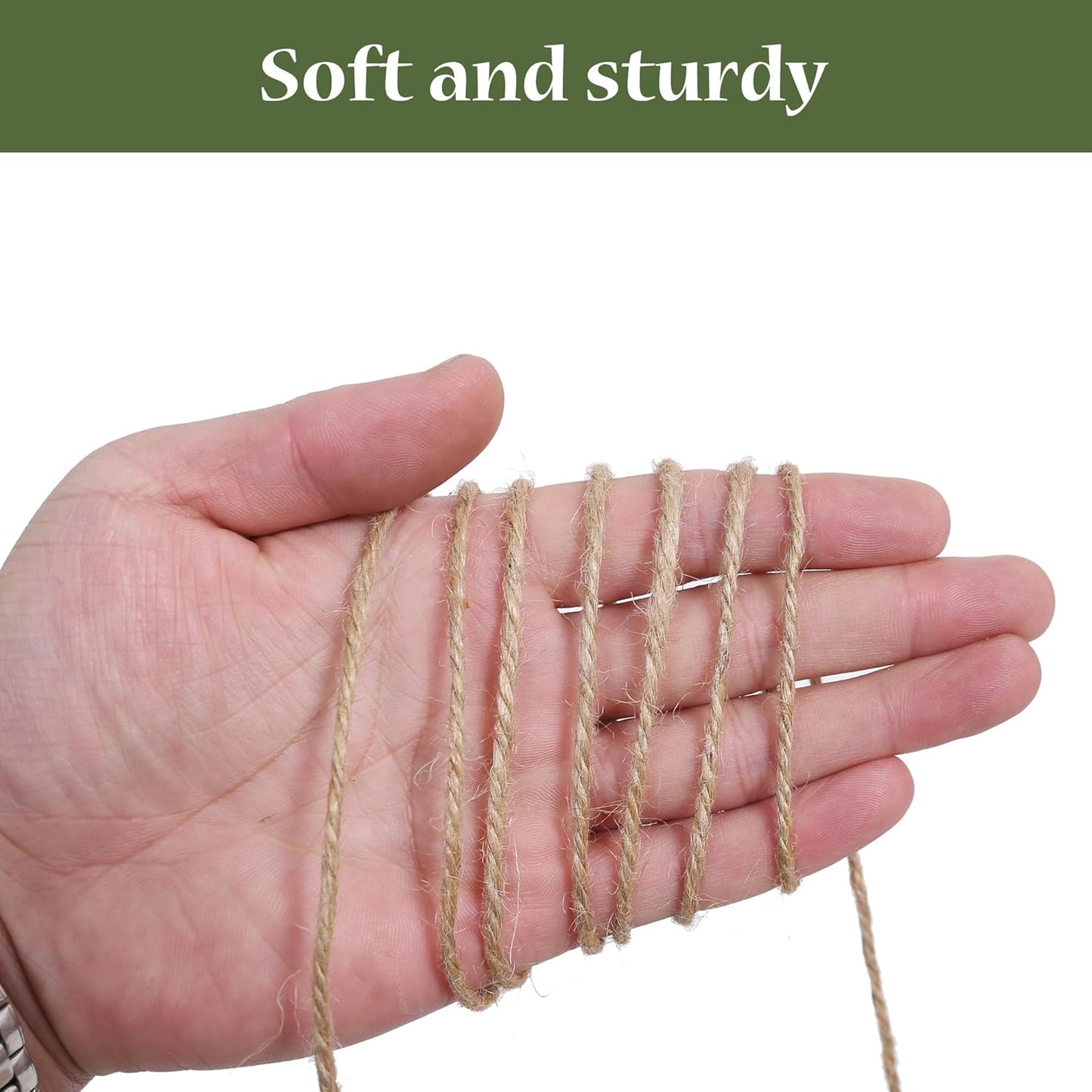 Natural Jute Twine 328ft 3mm,3Ply Twisted Thick Twine Rope Strong Jute String Roll for Crafts Gift Wrapping Gardening Home Decor Bundling Cat Scratching Post-VerdiqueGarden