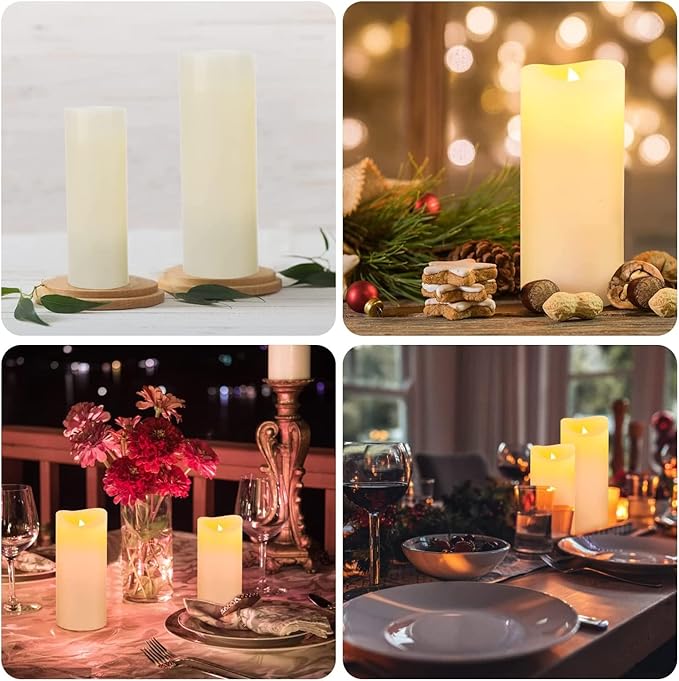 Flameless Flickering Battery Operated Candles 4" 5" 6" 7" 8" 9" Set of 9 Ivory Real Wax Pillar LED Candles with 10-Key Remote and Cycling 24 Hours Timer (Ivory)-VerdiqueGarden