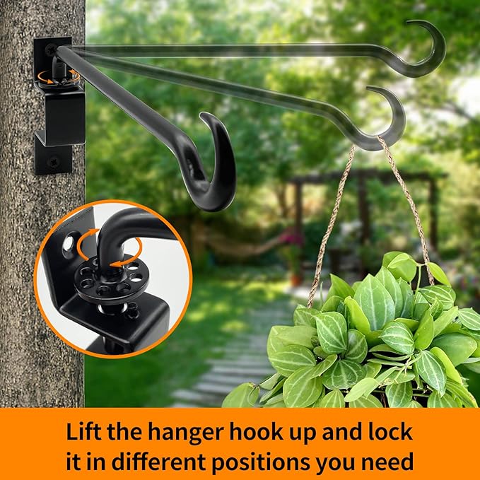 12 inch 2 Pack Swivel Plant Hangers Outdoor Heavy Duty - Black Iron Plant Hanging Hook Bracket for Flowers Baskets Pots Bird Feeder Lanterns Wind Chimes-VerdiqueGarden