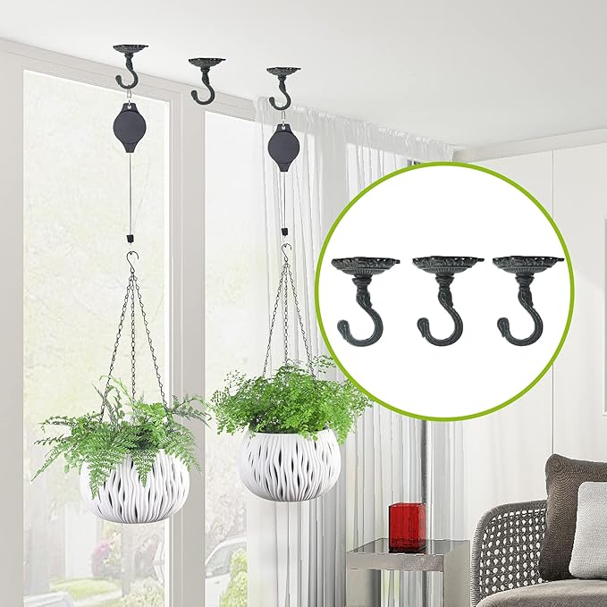 Sungmor 3PC Wall Mount Ceiling Hooks, Cast Iron Plant Bracket, Heavy Duty Plant Hook Hanger, Decorative Vintage Hooks for Hanging Planters, Bird Feeders, Lanterns, Wind Chimes-VerdiqueGarden