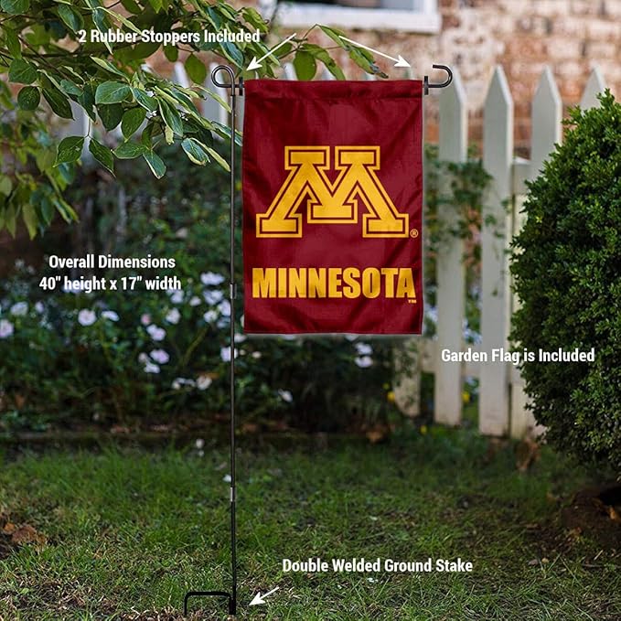 College Flags & Banners Co. Minnesota Gophers Garden Flag with Pole Stand Holder-VerdiqueGarden