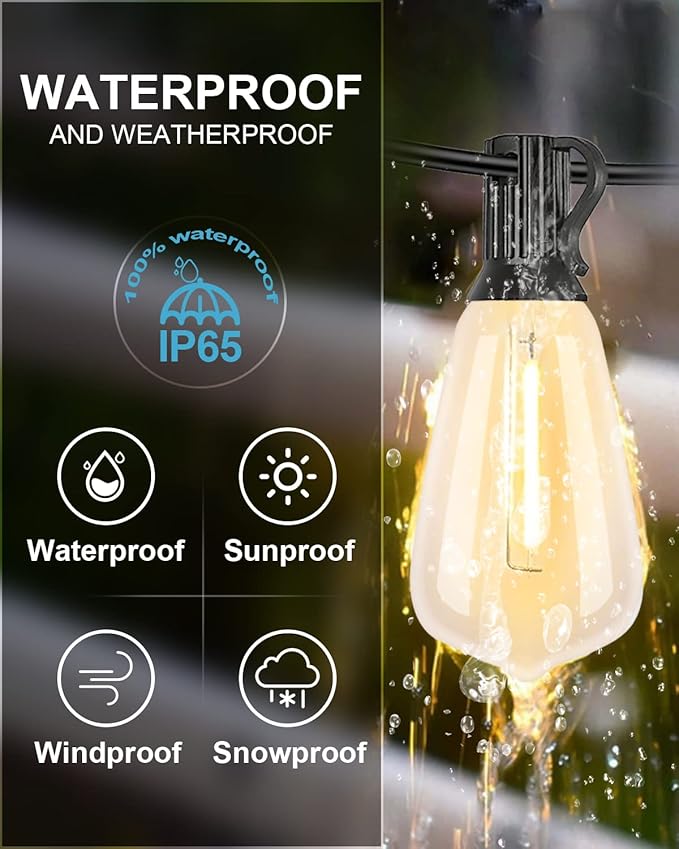 Lightdot 300FT Outdoor String Lights, LED Bistro String Lights with Shatterproof ST38 Vintage Bulbs, 2200K Dimmable, Waterproof Hanging Lights for Porch, Deck, Garden, Backyard, Balcony - ETL Listed-VerdiqueGarden