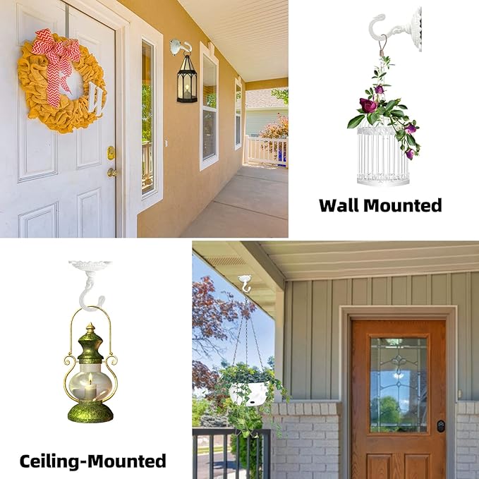Sungmor Heavy Duty Ceiling Hooks for Hanging Plants, 2PC White 3.5x3.9Inch Large Cast Iron Ceiling Hooks, Antique Decorative Ceiling Swag Hooks for Hanging Planter Chandelier Wind Chime Lantern Hanger-VerdiqueGarden