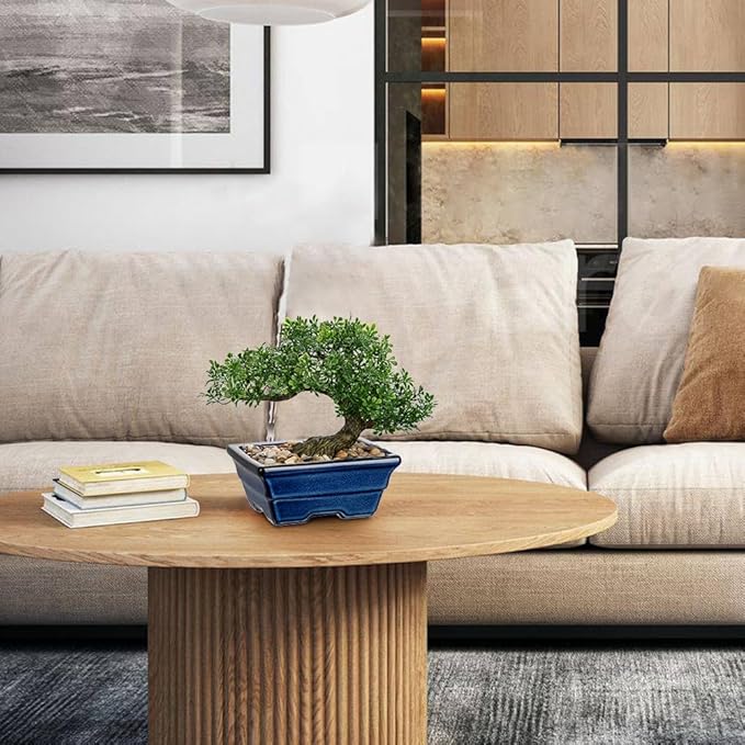 Artificial Bonsai Tree Faux Plants Indoor Fake Plants Decor with Blue Square Ceramic Pots for Home Table Office Desk Bathroom Shelf Bedroom Living Room Farmhouse Decorations-VerdiqueGarden