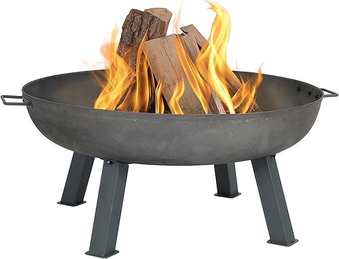 Sunnydaze 34-Inch Cast Iron Heavy-Duty Fire Pit for Outside - Wood-Burning Outdoor Fire Pit Bowl with Handles - Steel Finish-VerdiqueGarden