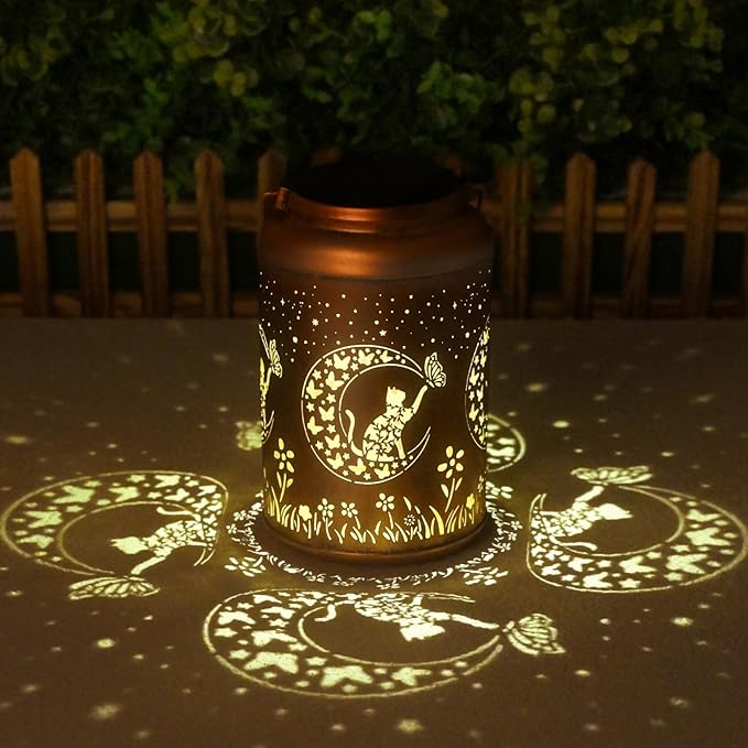 Solar Lanterns Outdoor Waterproof - Cat Garden Decor Birthday Gifts for Women Mom Grandma Hanging Solars Lights Metal Solar Lantern for Outside, Patio, Outdoor, Yard, Backyard, Porch-VerdiqueGarden