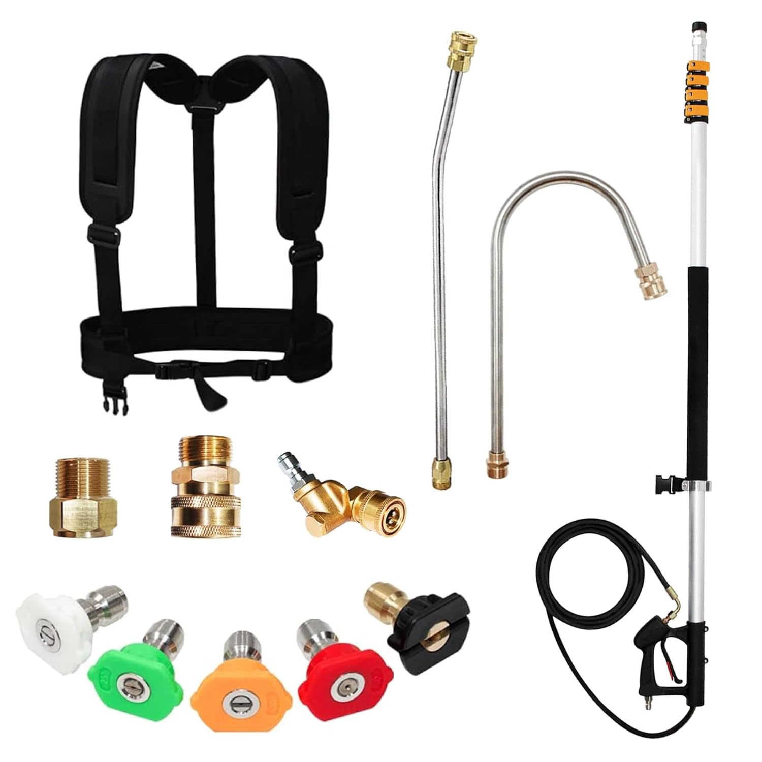 EDOU 20 ft Telescoping Pressure Washer Wand - Power Washer Gutter Cleaner Tool - 4,000 PSI Extension Pole with 1/4" Quick Connection, 5 Spray Nozzles, 2 Couplers, and Support Harness-VerdiqueGarden