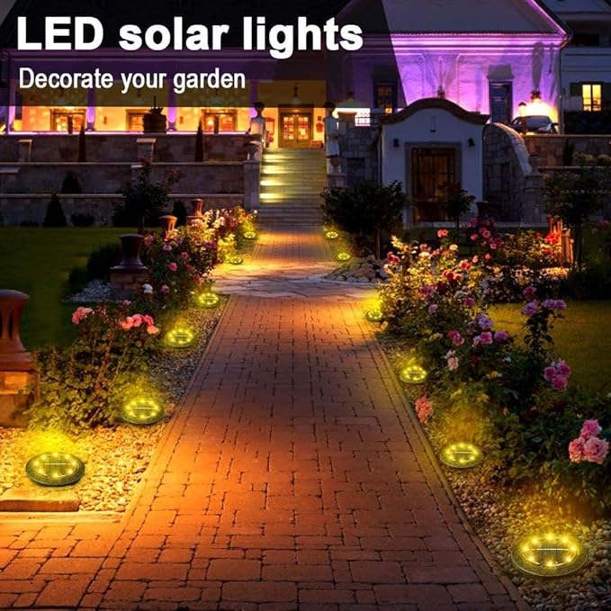 Solar Powered Ground lights 12 Pack,Waterproof LED Solar Lights Outdoor Solar Disk Lights Decorative,Solar Garden Lights for Landscape Pathway Patio Yard Walkway Path Lawn Driveway Lighting Warm White-VerdiqueGarden