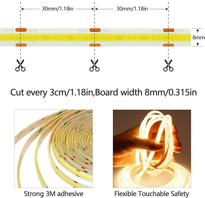 10M/32.8ft 24V COB LED Strip Light Waterproof IP65 Warm White 3000K Uniform Glow 3840LEDs CRI 93+ Flexible LED Tape Lights for DIY Cabinet Bedroom Kitchen Home Decor(No Power Supply)-VerdiqueGarden