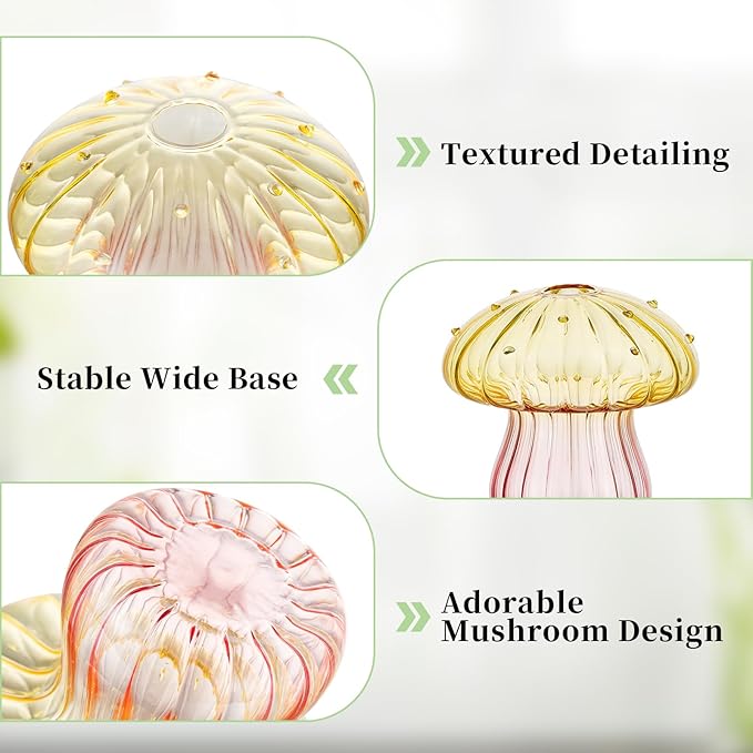 Glasseam Mushroom Plant Propagation Stations: Colored Glass Terrarium Jar Set of 5 Cute Planters for Indoor Plants Mini Propagate Station Unique Christmas Birthday Gifts for Women Home Office Decor-VerdiqueGarden