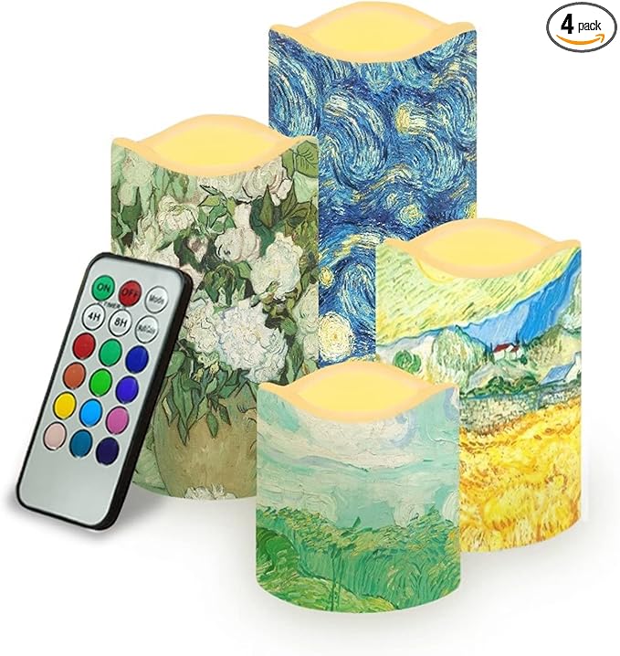 Ystardream Art Work Candles Plastic Moving Flickering LED Candles with Remote Color Changing & Timer,4 Packs Won't Melt Candle for Room Decor Accessories for Christmas Halloween-VerdiqueGarden