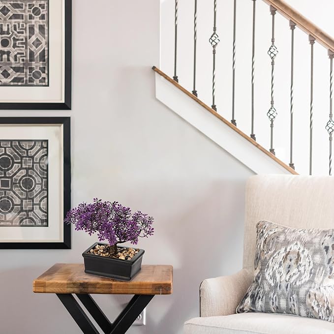 Artificial Bonsai Tree Juniper Faux Plants Indoor Fake Plants Decor with Black Ceramic Pots for Home Table Office Desk Bathroom Shelf Bedroom Living Room Farmhouse Decorations-Purple-VerdiqueGarden