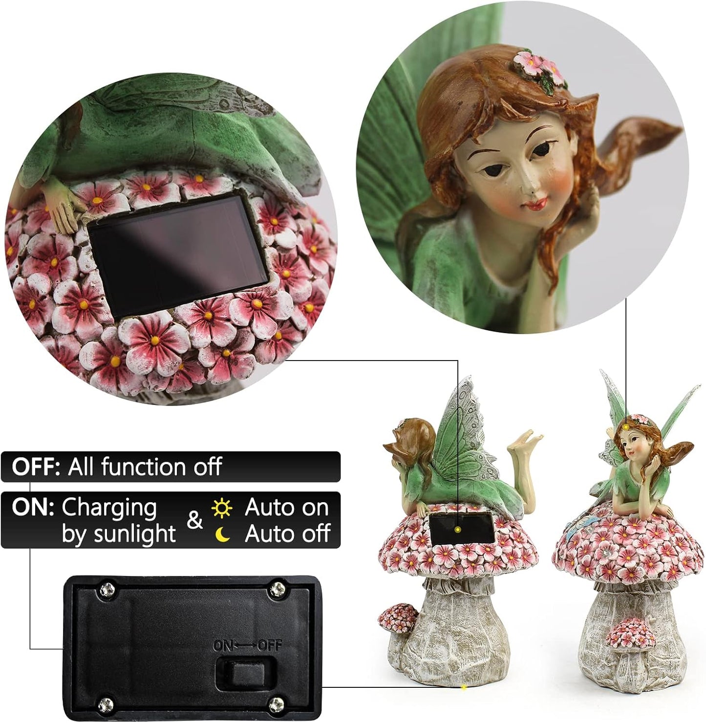 Garden Fairy Decor for Outside, Fairy Garden,Flower Fairy Outdoor Statue,Solar Powered Resin Ornaments,Patio Lawn Yard Porch, Garden Fairy Figurines for Home Garden Gifts,8.66inches Tall-VerdiqueGarden