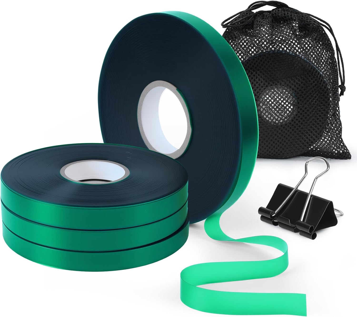 0.5 Inch Plant Tie Tape, 4 Rolls (788 ft Total) – Stretch Vinyl (PVC) Garden Ties for Stems & Poles, Non-Adhesive; Mesh Storage Bag + 1 Binder Clip Included (788 ft)-VerdiqueGarden