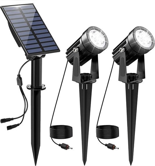 Solar Spot Lights Outdoor, 2-in-1 Solar Landscape Spotlights IP65 Waterproof 9.8ft Cable,Auto On/Off Outdoor Wall Lights for Garden Yard Driveway Porch Walkway Pool(6000K White)-VerdiqueGarden
