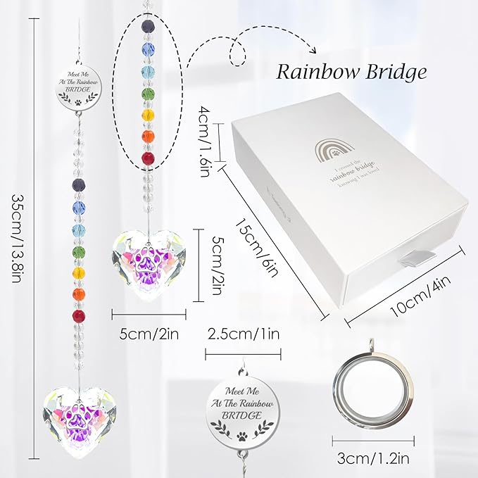 Pet Memorial Gifts for Dogs Rainbow Bridge Dog Memorial Gifts for Loss of Dog Rainbow Maker Heart-Shaped Crystal Suncatcher with Sympathy Card Dog Memorial Ornament Windows Hanging Decor-VerdiqueGarden