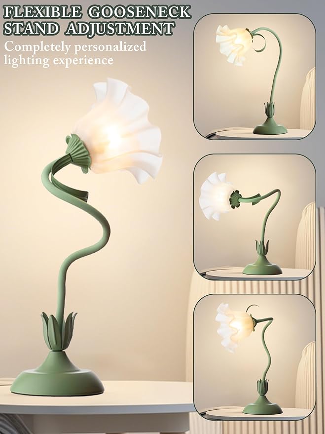 Flower Table Lamp,LED Reading Light Bedside Vintage Flower Night Light,3 Colors Modes Kawaii Bedside Lamps Decor,Living Room Bedroom Room Lighting Table Lamps Home Decoration (Green)-VerdiqueGarden