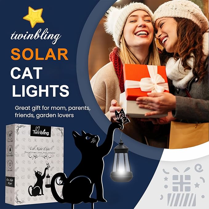 Solar Lights Outdoor Garden Decor - Black Cat Figurine Light Stake with Butterfly Decorative Metal Housewarming Ornament for Yard Pathway Lawn Patio – Unique Gift Ideas for Christmas-VerdiqueGarden