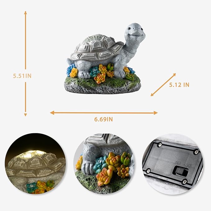 Garden Statue Turtle,Solar Turtles Decor for Outdoor,Resin Tortoise Figurine with Solar Light for Patio,Balcony,Yard,Lawn Ornament,Perfect Garden Gift-VerdiqueGarden