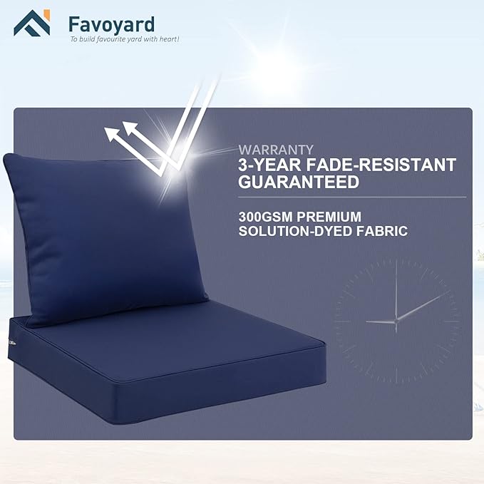 Favoyard Outdoor Seat Cushion Set 19 x 19 Inch Waterproof & Fade Resistant Patio Furniture Cushions with Removable Cover Deep Seat & Back Cushion with Handle and Adjustable Straps for Chair Sofa Couch-VerdiqueGarden