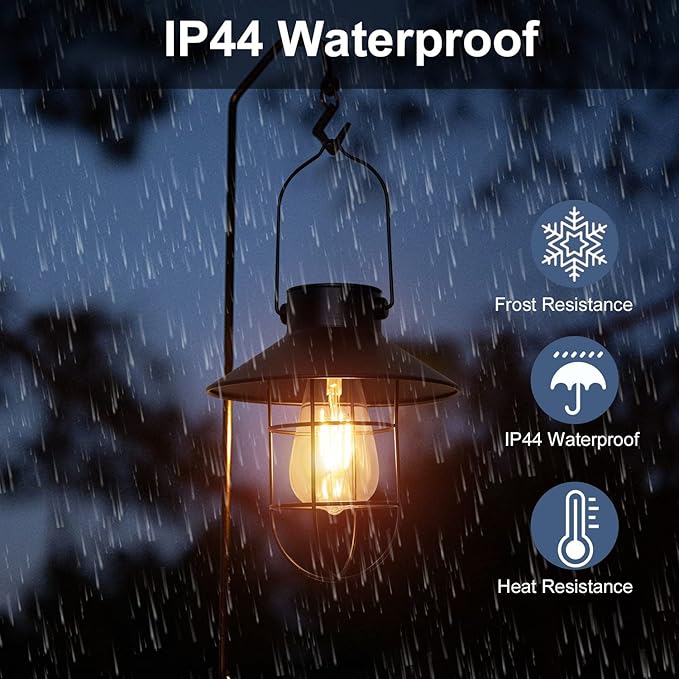 pearlstar Solar Lanterns Outdoor Metal Solar Powered Hanging Lights Waterproof for Wall Yard Garden Patio Garage Balcony Porch Fence Decor, Warm White Edison Bulb,with Wall Mount Kit（Black-1pack）-VerdiqueGarden