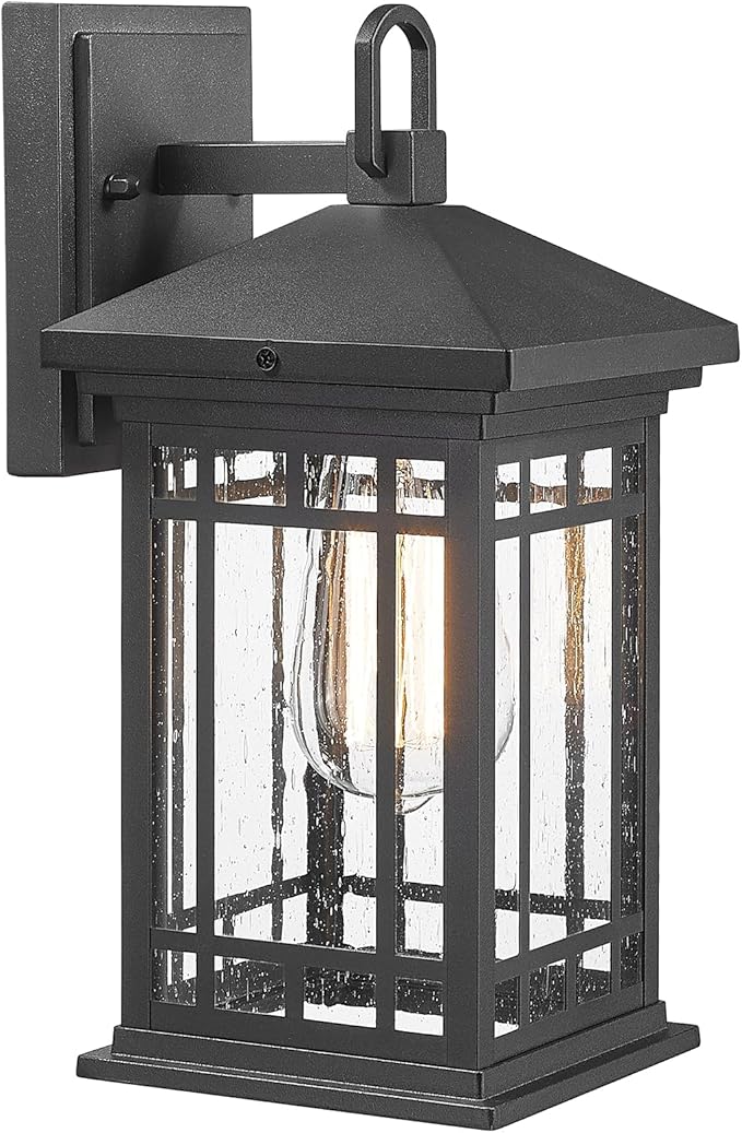 Outdoor Porch Lights Wall Mount, 12.4 Inch Outdoor Wall Lantern With E26 Sockets & Seeded Glass, Classic Exterior Lighting Fixtures, Waterproof Porch Light Fixtures For Garage (Bulbs Not Include)-VerdiqueGarden