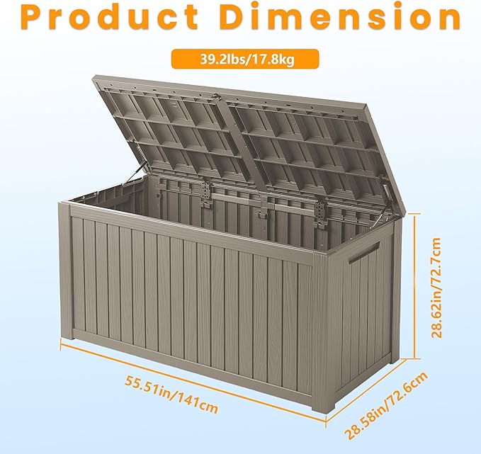 200 Gallon Resin Deck Box, Waterproof Outdoor Storage Bin for Patio Furniture, Pool Accessories, and Garden Tools, Lockable & UV-Resistant, Grey-VerdiqueGarden