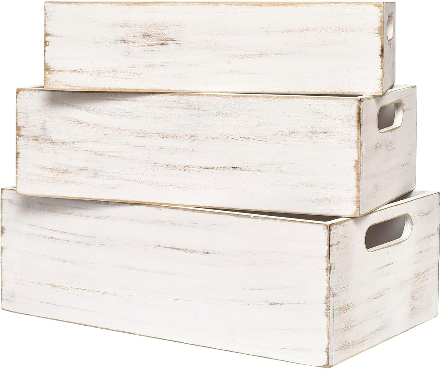 Set of 3 Wooden Boxes for Storage Small Crates for Display and Organizing, Farmhouse Style Storage Boxes for Crafts, Decor, Home Pantry and Living Room-VerdiqueGarden