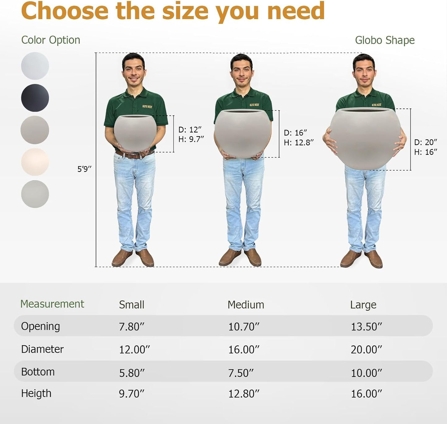 9.7" H x 12" D Globo Fiberstone Round Planter with Drainage Hole, Weather Resistant, Smooth Finish, Planters for Indoor Plants & Outdoor, 2 Extra Coco Mats (Taupe, 7.8" Pot Opening)-VerdiqueGarden