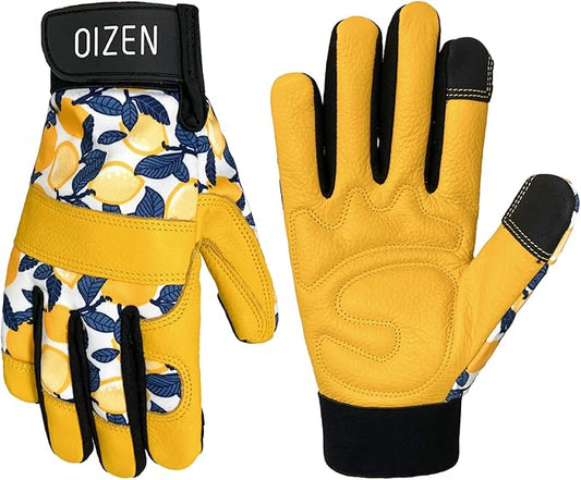 Cowhide Leather Thorn Proof & Puncture Resistant Gardening Gloves for Women and Men, Touchscreen Compatible Working Gloves for Weeding, Digging, Planting, Gardening Gifts for Women (Large)-VerdiqueGarden