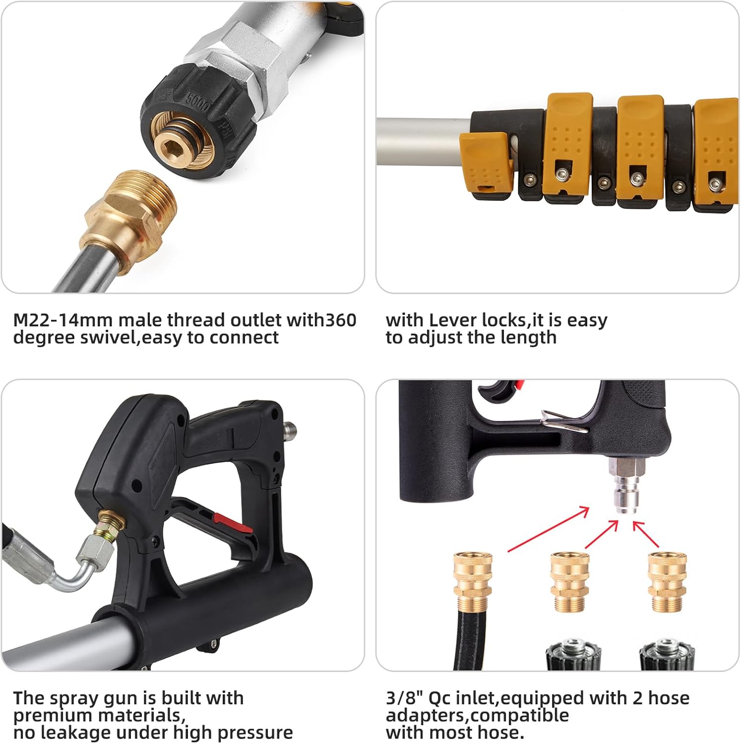 Tecoloy 24 FT Telescoping Pressure Washer Wand with Power Washer Extension Wand, Support Belt, Gutter Cleaner Attachment, 5 Spray Nozzle Tips and 2 Hose Inlet Adapters-VerdiqueGarden