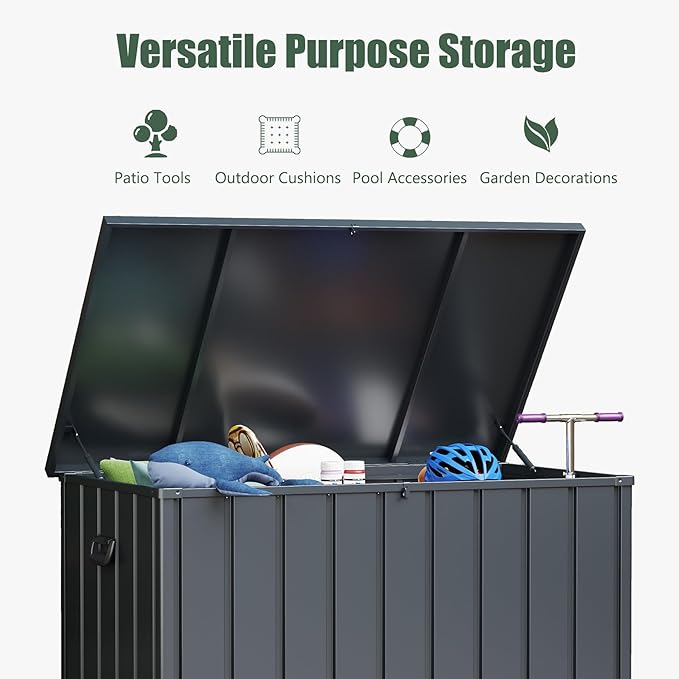 Domi Outdoor Storage Deck Box 100 Gallon, Outdoor Deck Box with Waterproof Storage Bag for Outside Cushions, Garden Tools and Pools Equipment, Gray-VerdiqueGarden