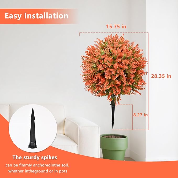 28" Artificial Boxwood Topiary Tree, UV Resistant Fall-Themed Faux Topiary for Outdoors & Indoors, Realistic Topiary Bush for Porch,Front Door, Patio,Thanksgiving & Seasonal Home Decor-VerdiqueGarden