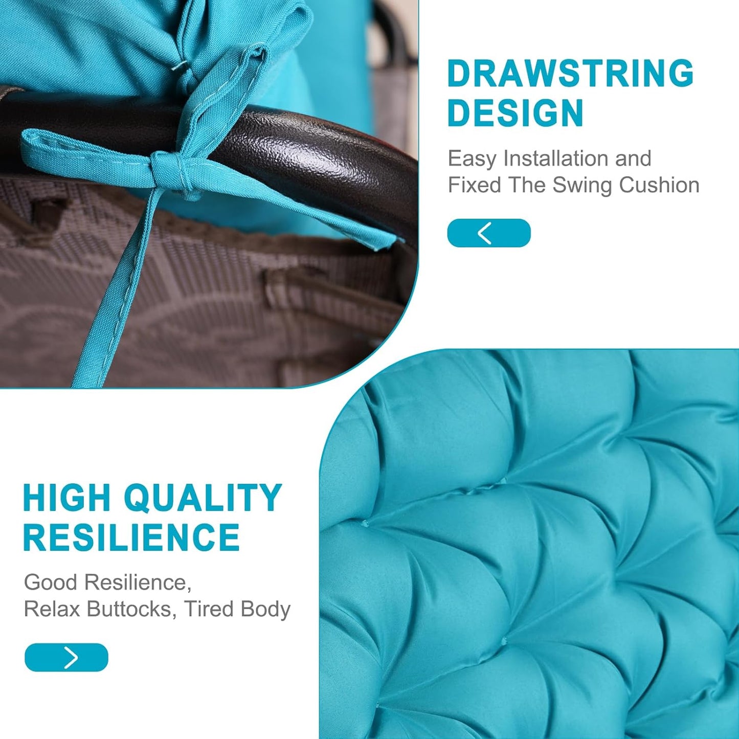 Outdoor Swing Cushions,Waterproof Swing Cushions 3 Seater Replacement with Backrest,Outdoor Thickened Bench Cushion with Ties for Porch,Patio,Backyard,Garden (Lake Blue 60 * 40 in)-VerdiqueGarden