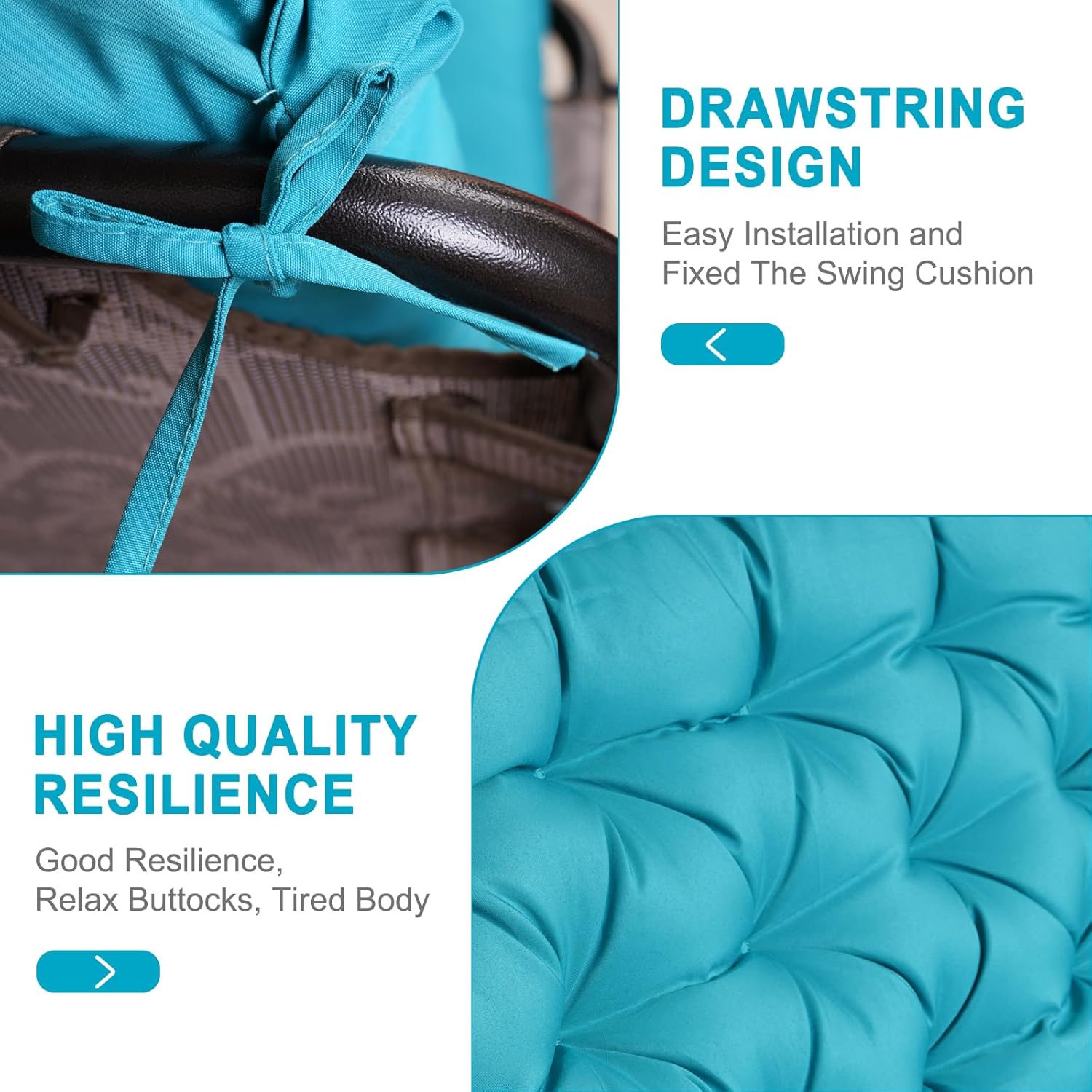 Outdoor Swing Cushions,Waterproof Swing Cushions 3 Seater Replacement with Backrest,Outdoor Thickened Bench Cushion with Ties for Porch,Patio,Backyard,Garden (Lake Blue 60 * 40 in)-VerdiqueGarden